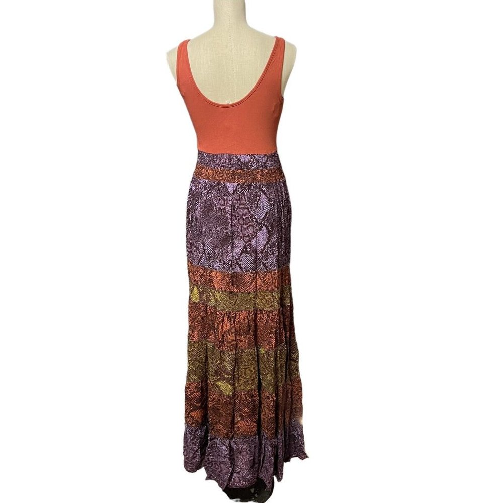 NEW NWT ANTHROPOLOGIE LONG MAXI DRESS SMALL SLEEVELESS ORANGE PURPLE COM… - Picture 4 of 6